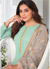 Heavy Embroidered Salwar Suit in Light Green